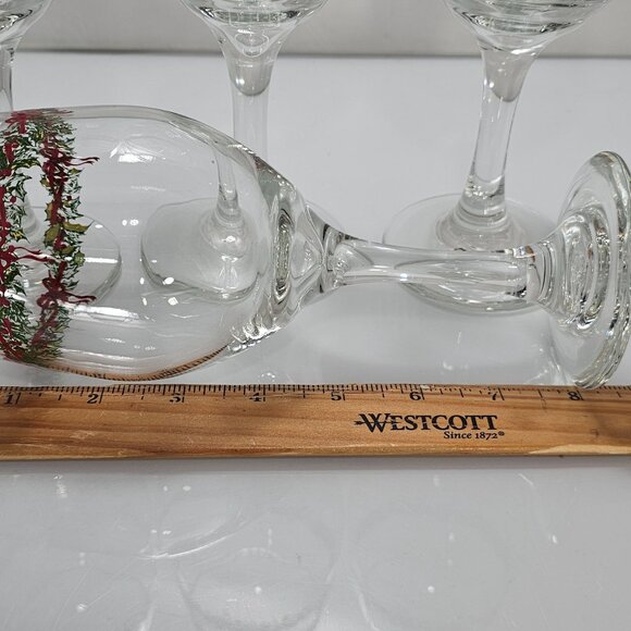 4 Libbey Ribbon Holly Goblets 7.5" water wine gold rim festive holiday Christmas - Picture 7 of 14